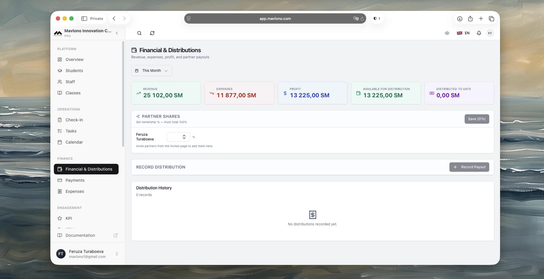 Financial reports page